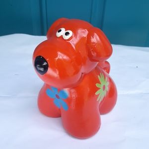 Vintage Piggy Bank Boho Flower Power Hippie Dog 1960s-70s Ceramic rubber stopper